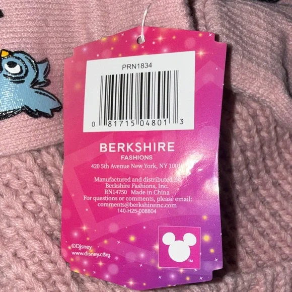 New Disney Princess Pink Knit Hat with Pom Pom and Mittens Set. - Picture 3 of 5
